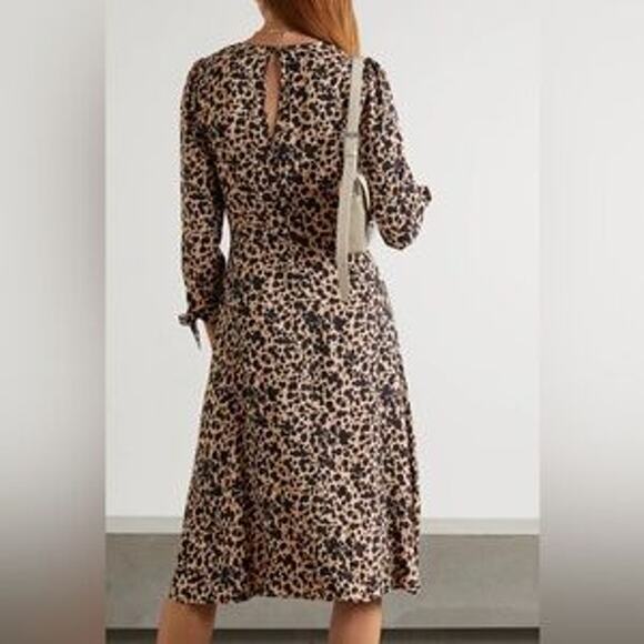 Reformation Port Dress 3/4 Sleeves Leopard Print Midi Women's Size 6 Brown Black - Picture 3 of 11